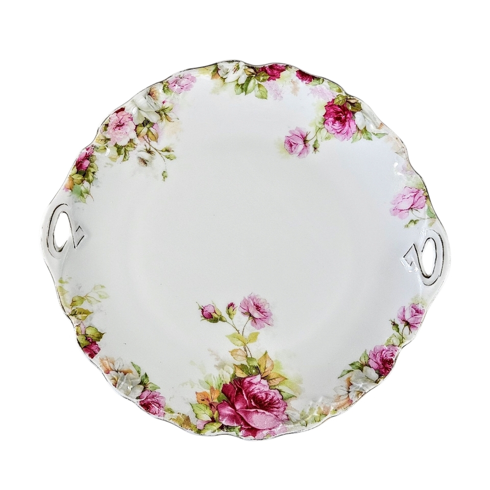 Vintage Antique Victorian KPM Cake Plate Roses 10 in